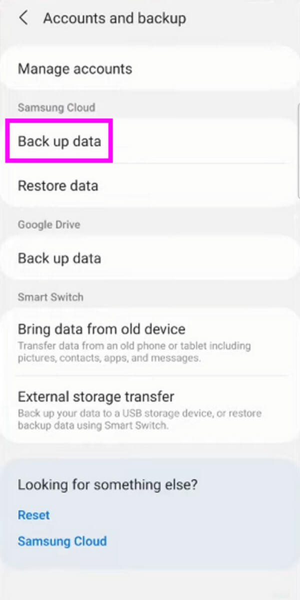 tap Back up data