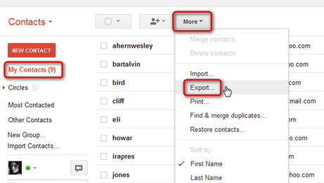 Export Gmail Contacts