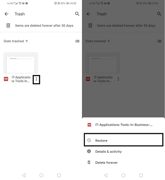 Google Drive restore