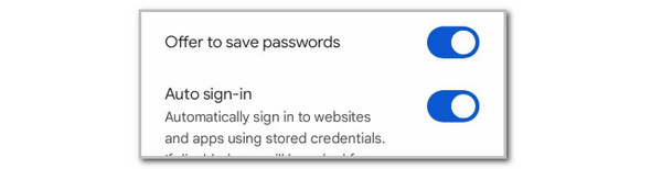 toggle off to save passwords slider