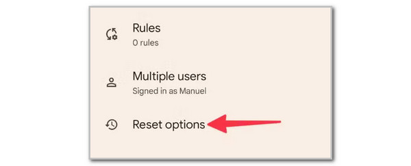 tap reset options button