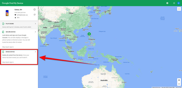 Click the ERASE DEVICE feature