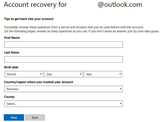 recover outlook email account