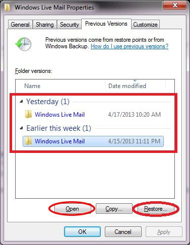 recover emails in windows live mail