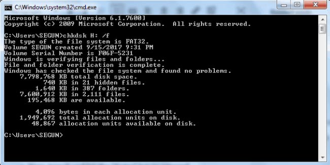 Verify files. Type cmd. Cmd диски свободное место. Как выполнить программу chkdsk для флешки.