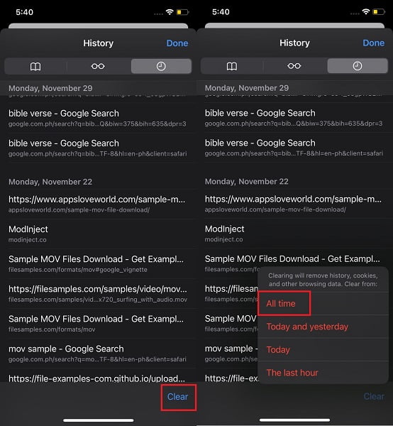 iphone clear safari history with restrictions