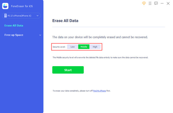 select the erasing Security Level