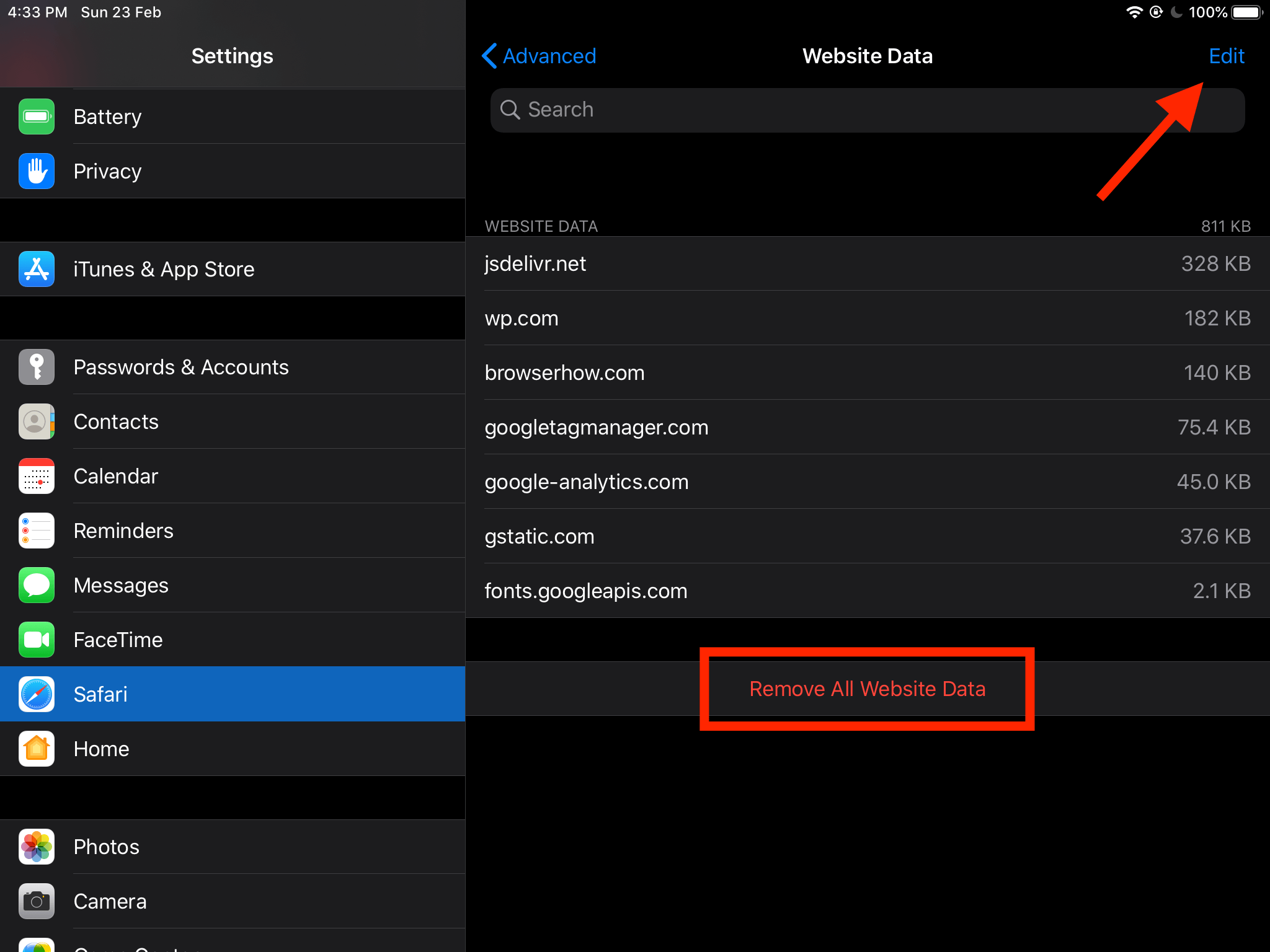 Clear Cache in Safari on iPad via Settings App