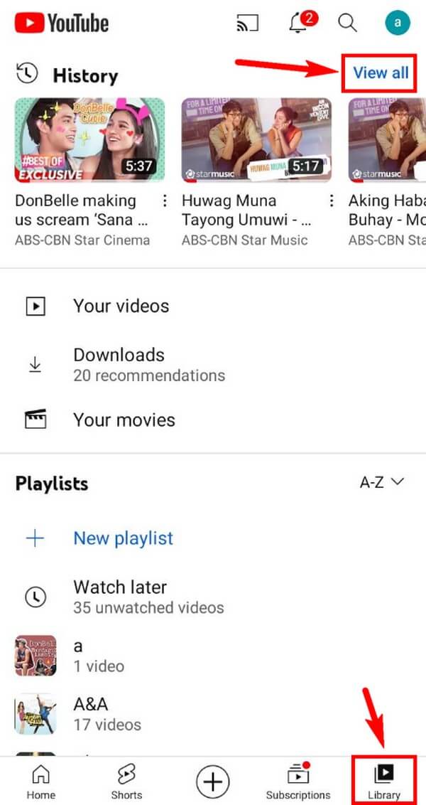 Youtube app delete online history