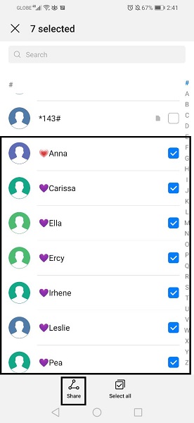 share contacts