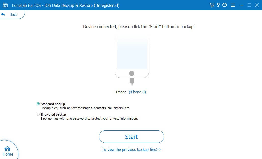 choose Standard or Encrypted backup