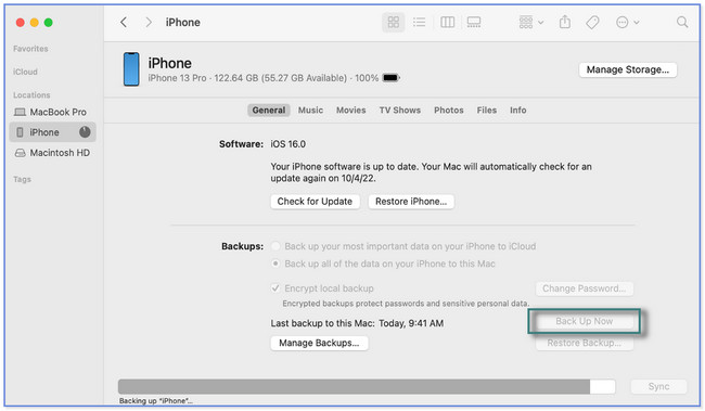 click the Back Up Now button