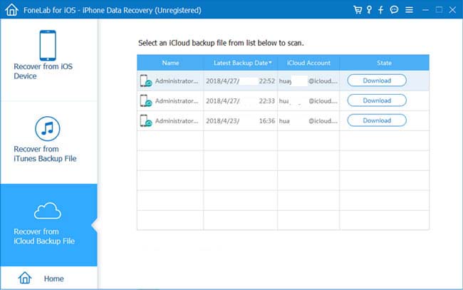 icloud backup list in fonelab