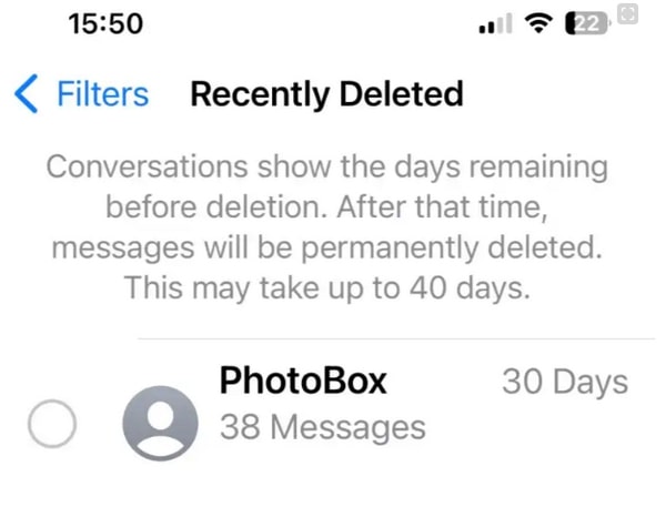 see recently deleted messages on app