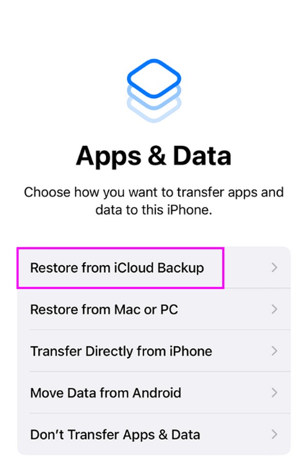 choose restore from icloud backup