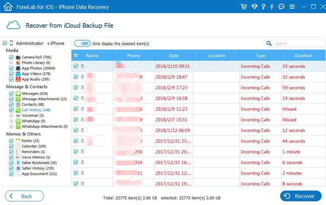 在icloud中预览通话记录