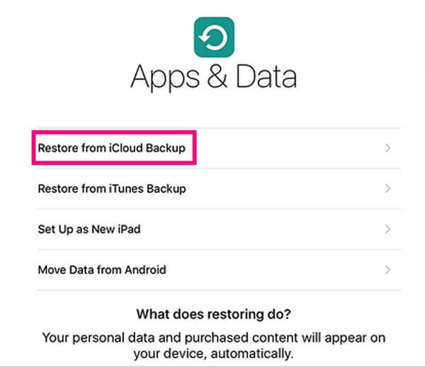 Tippen Sie auf „Aus iCloud-Backup wiederherstellen“.