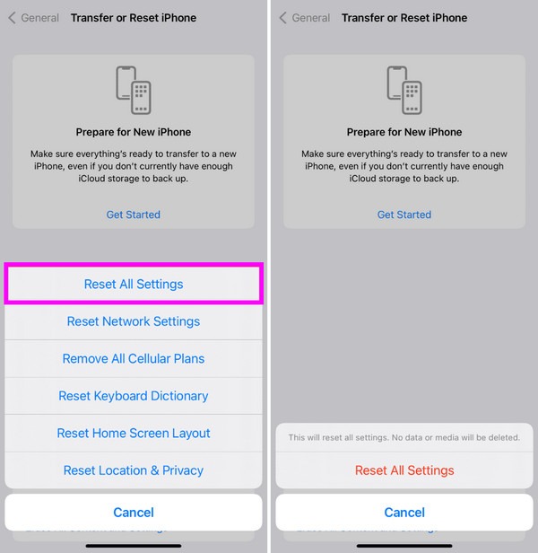 reset alll settings on iphone