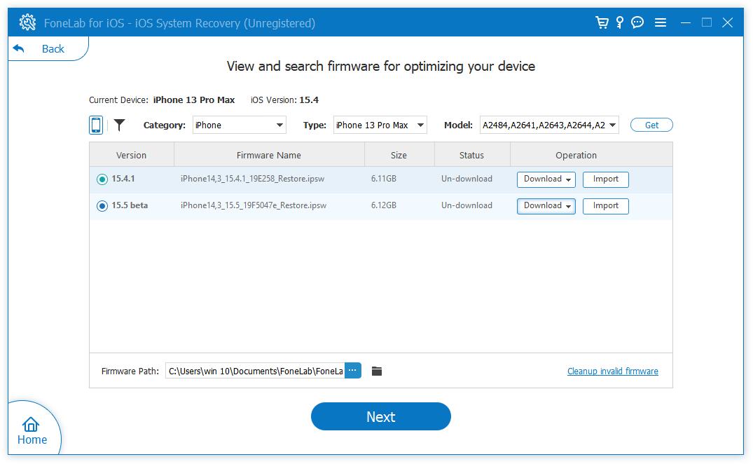 iOS System Recovery choose firmware