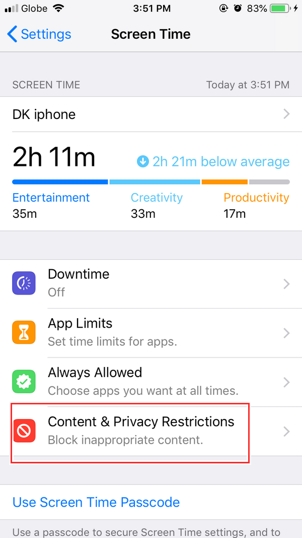 click the Content & Privacy Restrictions