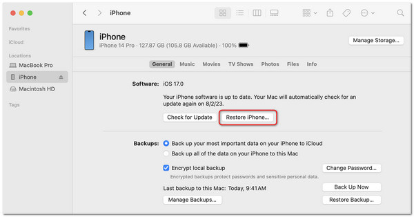 restore iphone with itunes finder