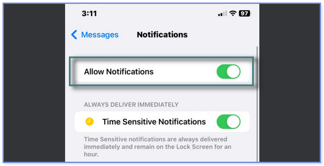 slide the Allow Notifications slider