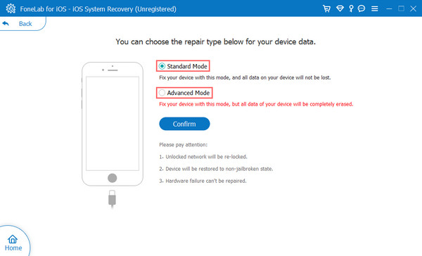 select the repair type you want for your iOS device