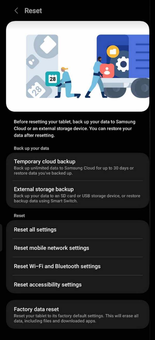 reset mobile network settings on android