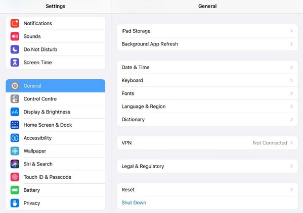 restart ipad on settings