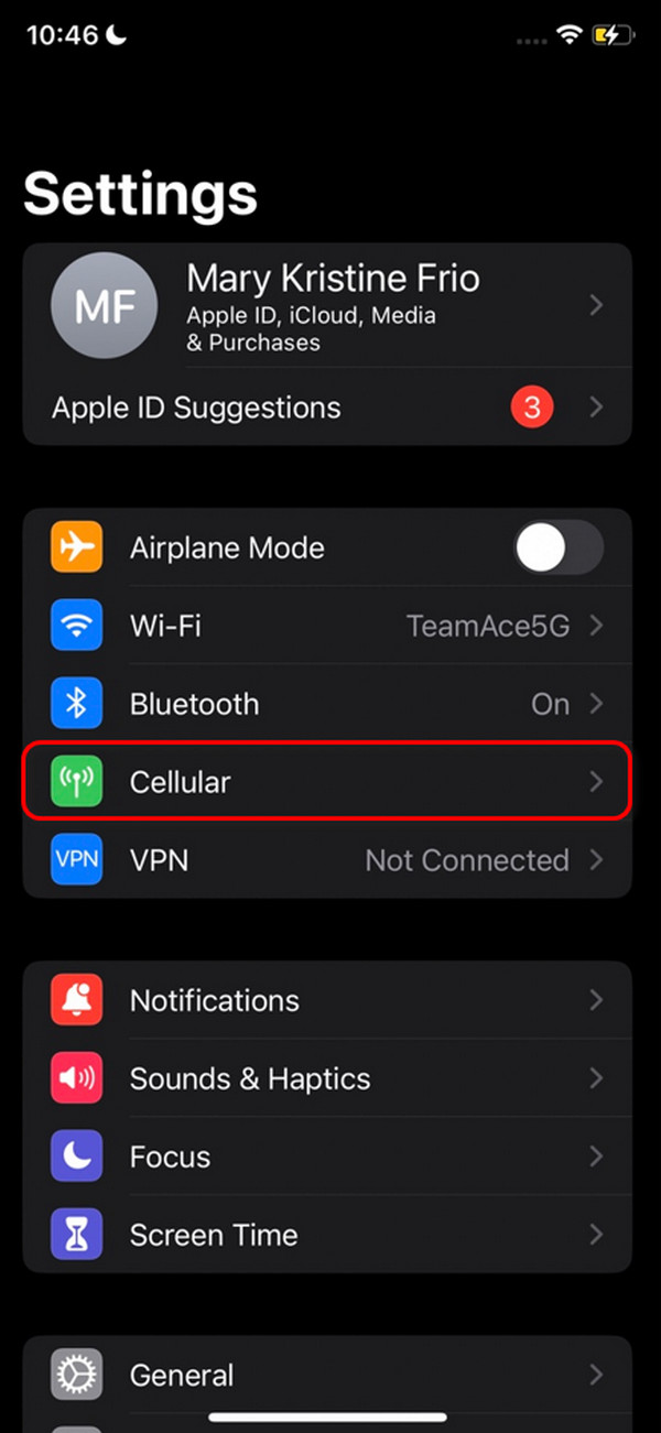 see cellular settings