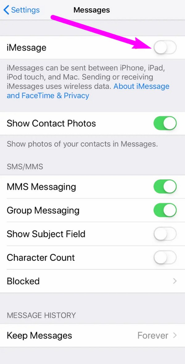 enable imessage feature