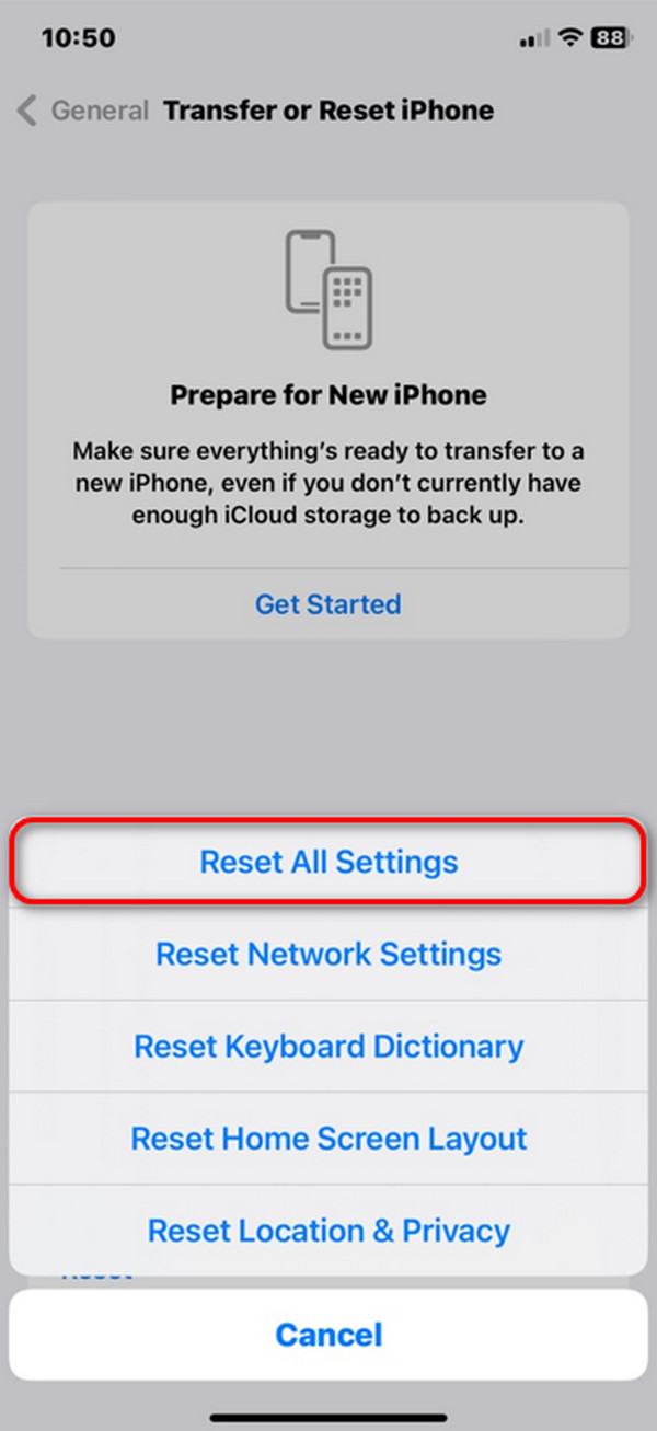 reset all settings on iphone