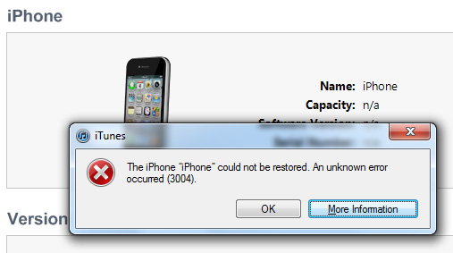 iTunes Error 3004