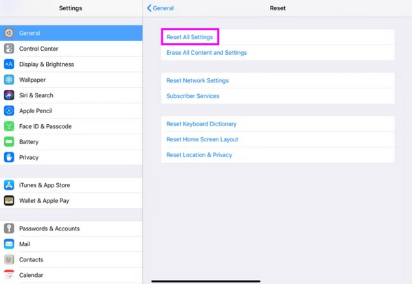 reset all settings on ipad settings