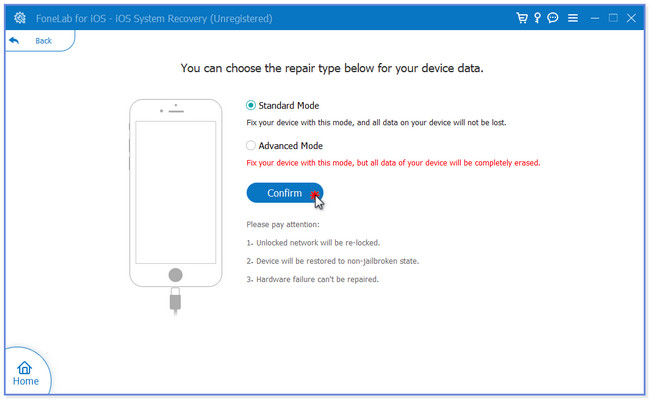 Choose Standard Mode or Advanced Mode button