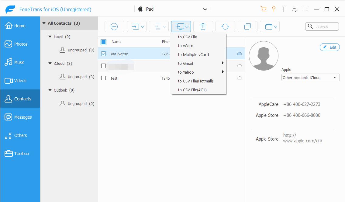 how to export contacts from outlook to iphone