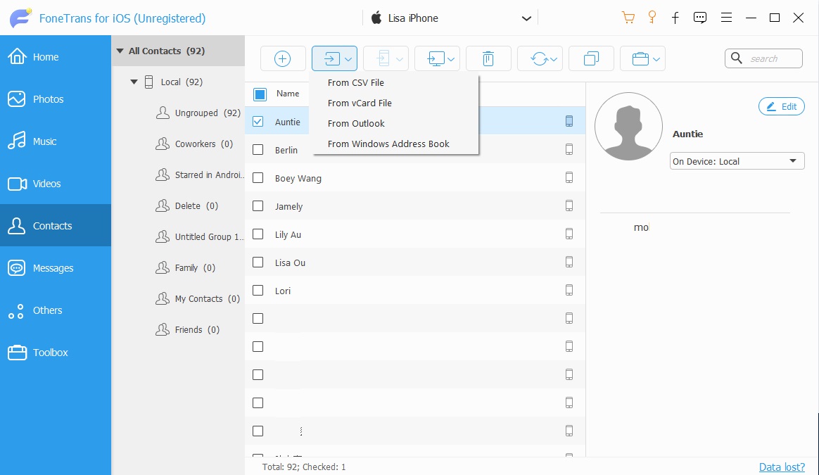 transfer VCF to iPhone with FoneTrans for iOS