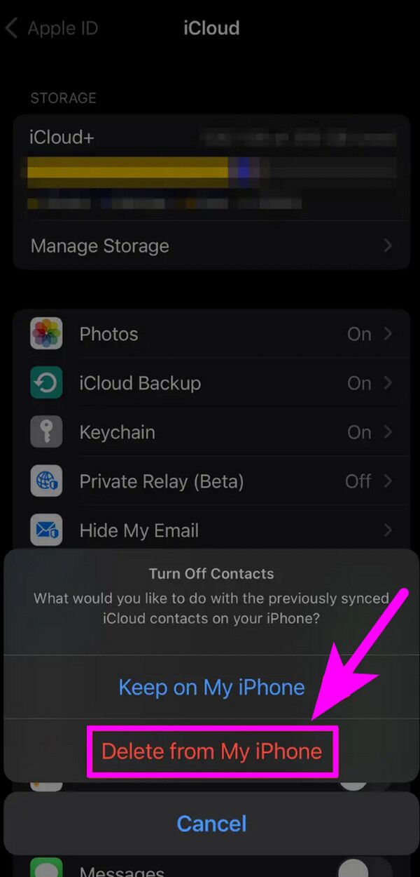 delete contacts by turning off sync on settings