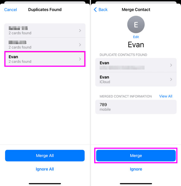 merge contacts on iphone contacts app