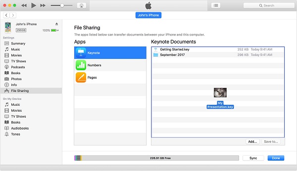 itunes file sharing apps document add