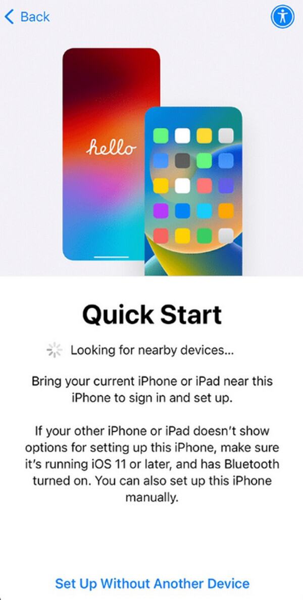 choose quick start on iphone