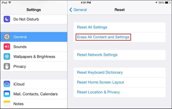 erase all settings on ipad