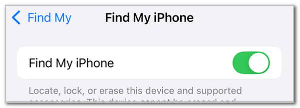 toggle on or off find my iphone