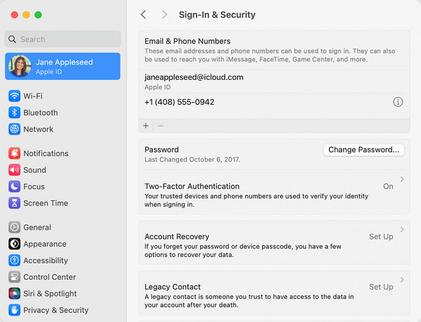 change password via mac system settings