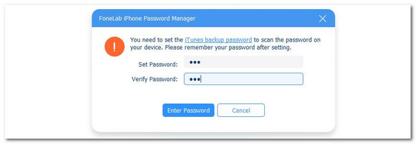 set up itunes backup password