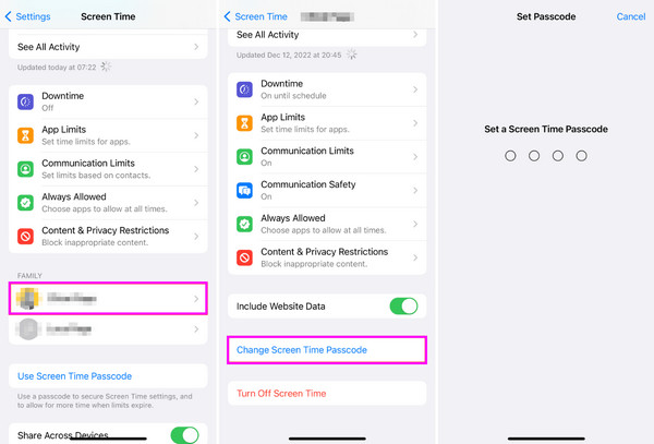 reset screen time passcode on iphone through family sharing