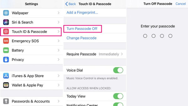 turn off passcode on settings