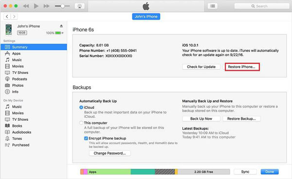 restore iphone from itunes