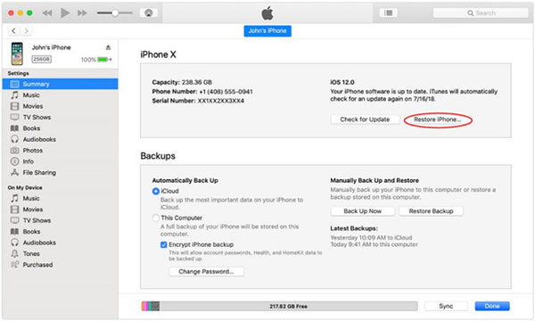 restore iphone via itunes