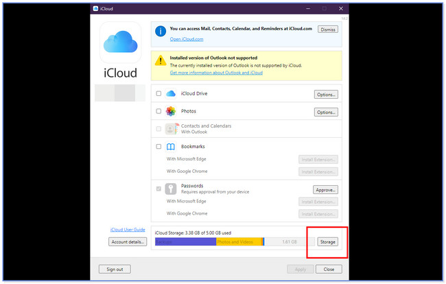 click storage on icloud windows